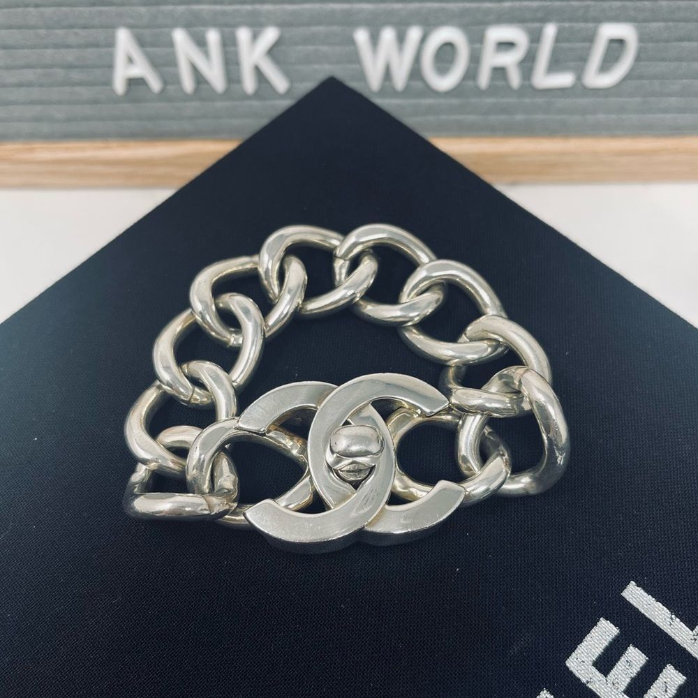AUTHENTIC Chanel silver tone large chunky CC Turnlock jumbo bracelet